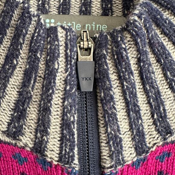 Title Nine Fair Isle Full Zip Washable Wool Sweater Jacket Cardigan M - Picture 2 of 9